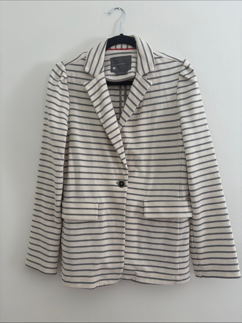 Anthropologie Cream and Gray Striped Single-Button Blazer